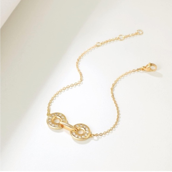 Jewelry - Gold 14k Gold Plated Cubic Zirconia Hoop Chain Bracelet